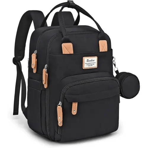 RUVALINO Diaper Bag Backpack, Multifunction Travel Pack Maternity Baby Changing Bags, Large Capacity, Waterproof, Black