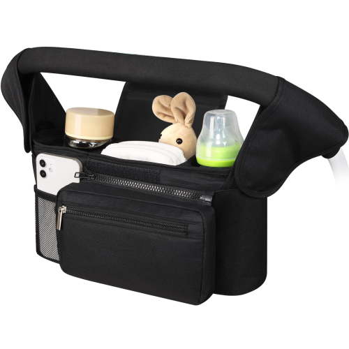 Universal Stroller Organizer, with Insulated Cup Holders, Detachable Phone Pouch and Shoulder Strap, Stroller Bag Caddy Accessory Compatible with Uppababy, Baby Jogger, Britax Strollers