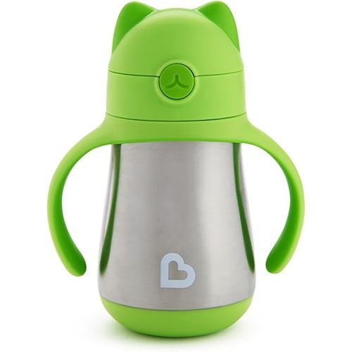 Munchkin Cool Cat Sippy Cup for Toddlers, Stainless Steel Straw Cup, 8 Ounce, Purple