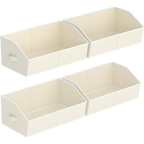 Homsorout Storage Bins for Shelves - Large Trapezoid Closet Shelf Organizer, Fabric Organization Bins with Handles, Storage Baskets for Clothes, Towel, Purse, 4 Pack, Beige