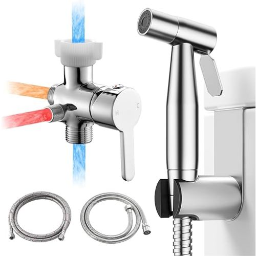 Hot and Cold Handheld Bidet Sprayer for Toilet, Warm Water Bidet with Adjustable Pressure, Hand Held Attachment for Warm Water, Ideal for Feminine Hygiene, Elderly Care, Pet, Cloth, Diaper