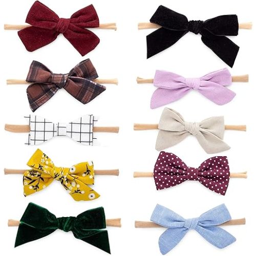 Parker Baby Co. Soft Baby Girl Headbands with Bows, 10-Pack - Anne Set