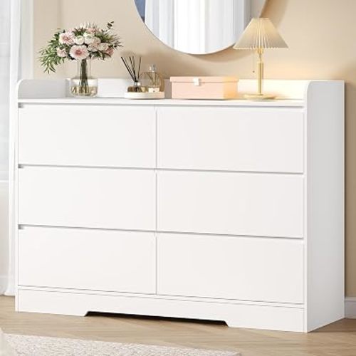 White Dresser for Bedroom, 6 Drawer Dresser Chest of Drawers