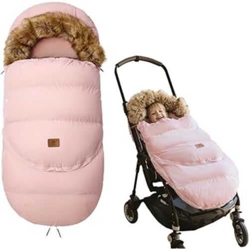 Fairy Baby Winter Cold Universal Stroller Bunting Bag for Baby Toddler-Waterproof Windproof Car Seat Cover Stroller Footmuff - Dog Outdoor Sleeping Bag with Oversized Fur Collar (Pink)