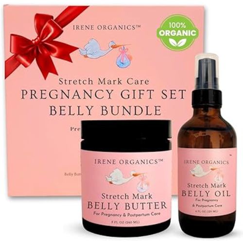 Belly Bundle by Irene Organics - Organic Belly Butter and Oil for Pregnancy Stretch Mark Prevention and Treatment - Award Winning Skincare For Pregnancy and Postpartum - Mother's Day Gift Set (Small)