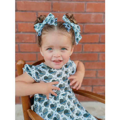 "Thin Blue Sweethearts" Satin Alligator Clip Bow