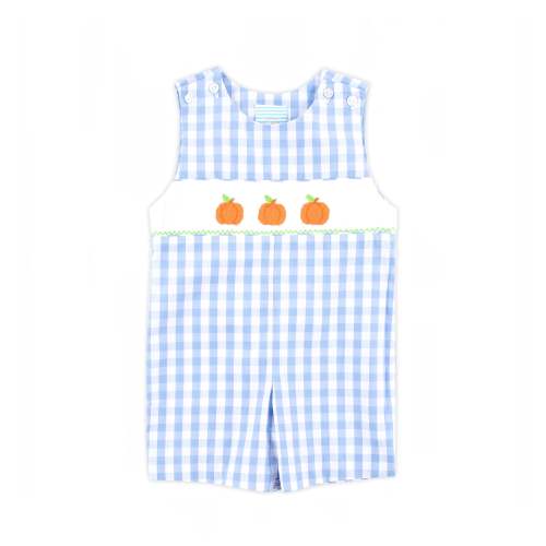 Pumpkin Smocked Light Blue Check Jon Jon