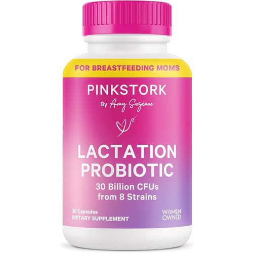 Pink Stork Lactation Probiotic - 30 Billion CFUs Multi Strain Postnatal Probiotics for Breastfeeding Women - Support Breast Milk & Gut Health, Postpartum Essentials, 30 Capsules
