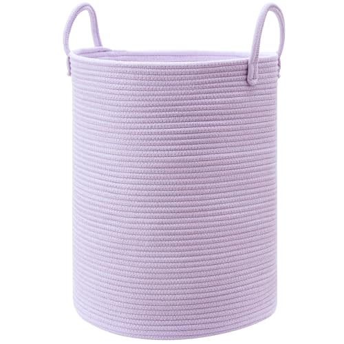 MOJOSCEND 80L Extra Large Purple Hamper Laundry Basket for Nursery Kids16Dx22H inches Tall Lavender Blanket Basket for Girls Cotton Rope Lilac Clothes Hamper in Bedroom