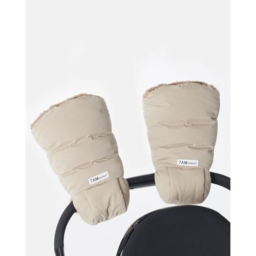 7AM Enfant Stroller Warmmuffs Gloves - Anti-Freeze Stroller Mittens for Handlebars, Water Repellent Hand Warmer Muff for Cold Weather, Plush Lined Stroller Warmmuffs (Oat, Cacao)