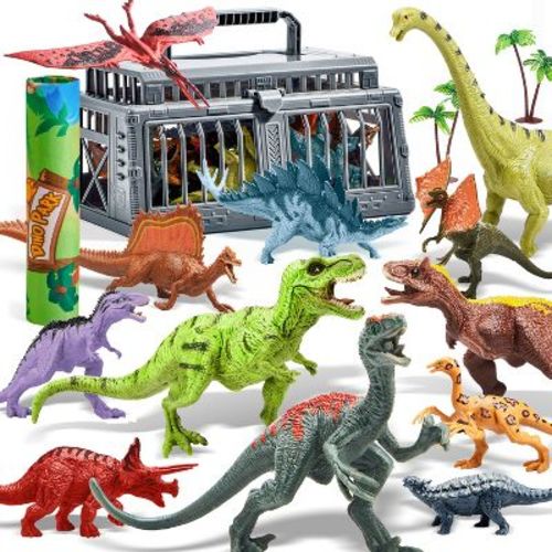 19 PCS Realistic Dinosaur Figures & Trees for Toddlers, Dinosaur Toys with Activity Play Mat & Cage, Dino Playset Toys for Kids Boys Girls Gift 3-5