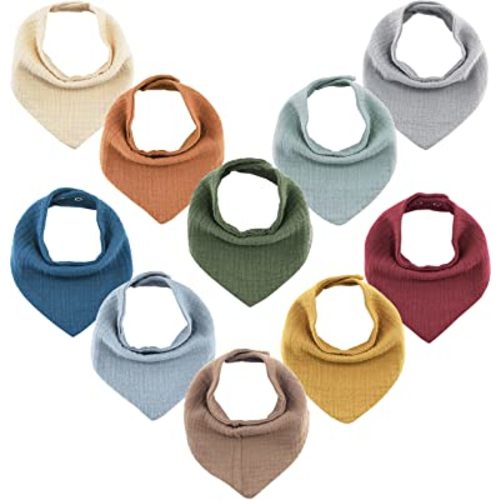 Meerdif Muslin Baby Bibs 10 Pack Baby Bandana Drool Bibs for Unisex Boys Girls, 100% Cotton 10 Solid Colors Set