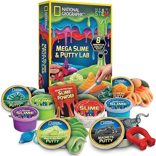 NATIONAL GEOGRAPHIC Mega Slime Kit & Putty Lab - 4 Types of Slime Plus 4 Types Including Magnetic Putty, Slime Kit for Boys and Girls, Sensory Toy & Science Kit (Amazon Exclusive)