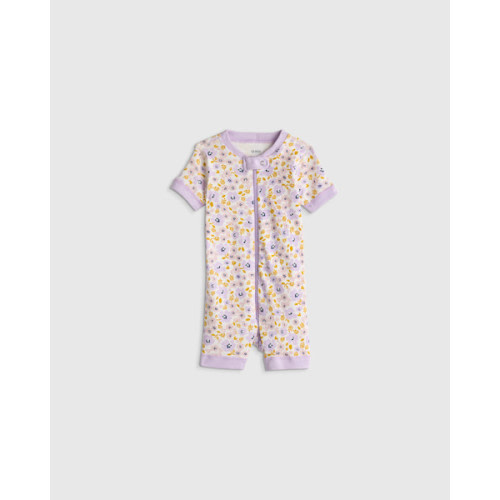 100% Organic Cotton Shortie Onesie Pajama in Purple Poppy Floral