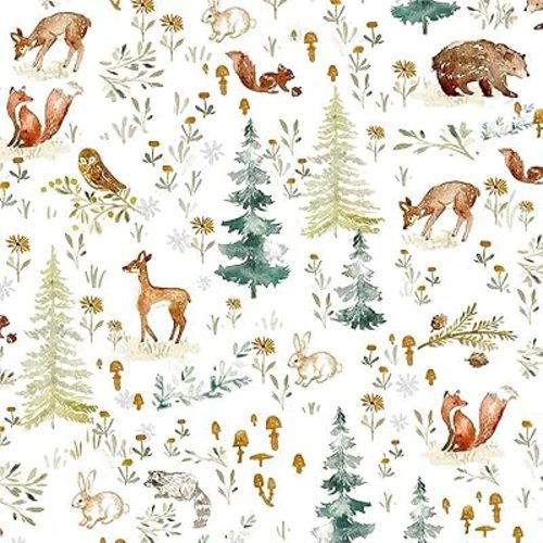 Fairy Animals Forest Deer Cute Owl Rabbits Trees White Peel and Stick Wallpaper Wall Decor Self Adhesive Wall Paper Stick on Easy Peel Off Contact for Renter Apartment