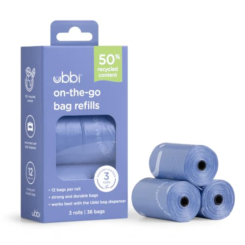 Ubbi On-the-Go Refill Bags, Lavender Scented, Value Pack of 36, Baby On The Go Diapering Essentials | Made from 50% Recycled Material, Diaper Disposal Waste Bags, On-the-Go Diapering Essentials, Bag Dispenser Refills