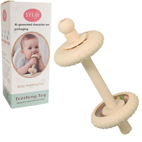 Baby Teething Toys Baby Rattle Teething Straw 3-in-1 Barbell-Shaped | Made from Silicone, Built-in Toothbrush Head and Nipple Shape, Bpa-Free, Phthalate Free, Professionally Certified