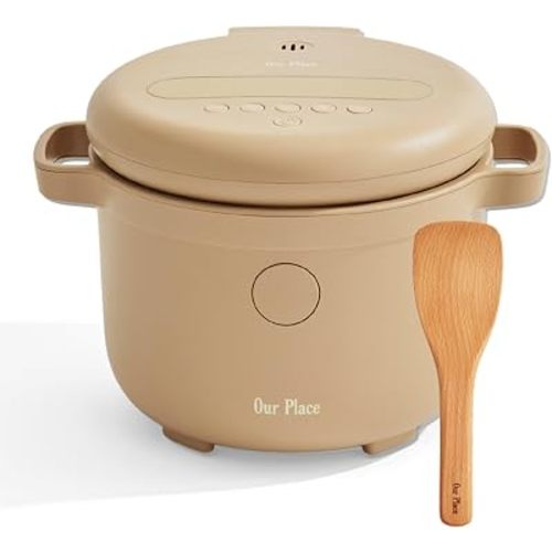 Our Place Rice Cooker | Compact Rice Cooker 3-Cup Uncooked / 6-Cup Cooked with Ceramic Nonstick Inner Pot | Fuzzy Logic Multi-Cooker for White & Brown Rice, Oatmeal & Grains | Delay Timer & Auto Keep Warm | Steam