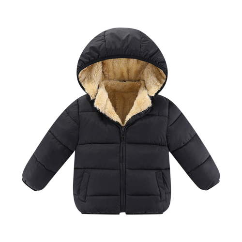 Edvintorg 12Months-6Years Toddler Winter Jacket Kids Boys Girls Cute Solid Color Plush Thick Casual Keep Warm Hooded Coat Jacket Children Outerwear with Zipper