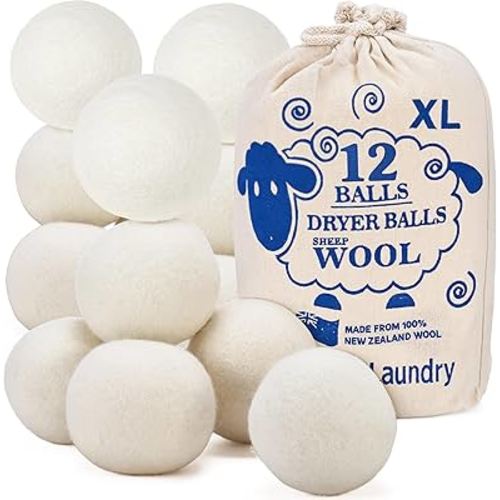 Handy Laundry Wool Dryer Balls - Natural Fabric Softener, Reusable, Reduces Clothing Wrinkles and Saves Drying Time, Better Alternative to Plastic Balls and Liquid Softener (Pack of 12)