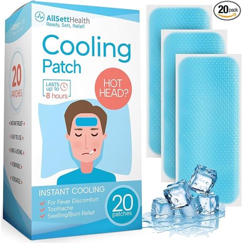 Cooling Patches for Fever, Natural Headache and Migraine Relief, (20 Pack) Soft Gel Sheets, Fever Patch for Kids, Tension/Sinus, Headache Relief Prevention