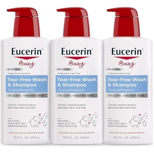 Eucerin Baby Unscented Baby Shampoo and Body Wash, Hypoallergenic, Tear Free Shampoo and Wash with Pro-Vitamin B5 and Shea Butter, 13.5 Fl Oz Bottle 3 pack