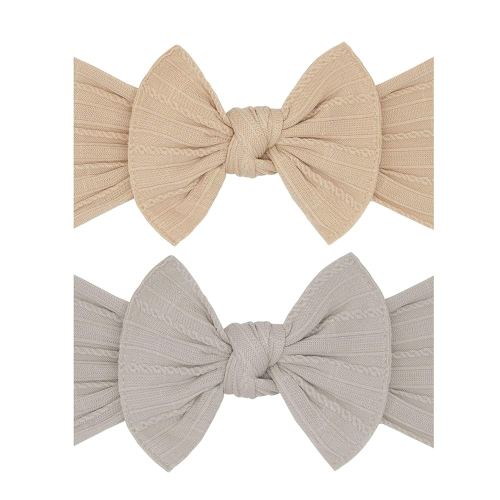 Baby Bling Bows - Newborn to Little Baby Girl Bows, 2 Pack Nylon Super Soft Stretchy Knot Toddler Headbands, Perfect Hair Accessories Head Bands for Infant Kids(Blush & Mushroom)