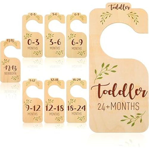 Baby Closet Organizer for Clothes Dividers, 8Pcs Wooden Double-Sided Baby Clothes Size Hanger Organizer, Boho Hangers Nursery Decor for Newborn Toddler