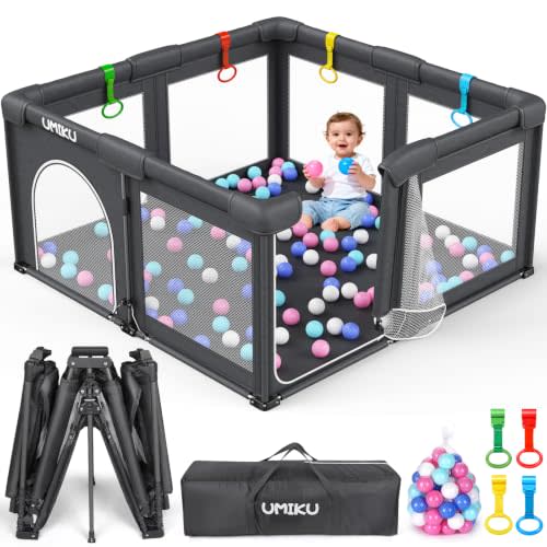 Baby Playpen Play Pen Foldable Playpen for Babies and Toddler 2 Entry 50X50 | Baby Play Pen Portable Playpen Play Yard For Kid Fence Indoor Outdoor Travel Babies Essential Gifts Pack and Play, Dark Grey