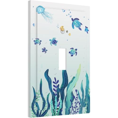 Sea Turtles Wall Ocean Grass Jellyfish Fish Sea Seaweed Bubbles Single Toggle Light Switch Cover Decorative 1 Gang Wall Plate Electrical Device Switchplate Plastic Faceplate for Kitchen Decorate Jumbo