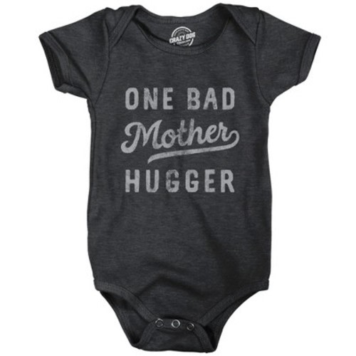 One Bad Mother Hugger Baby Bodysuit Funny Sarcastic Hug Joke Text Graphic Jumper for Inphants - Crazy Dog Baby Bodysuit Gift for Mom Black Newborn