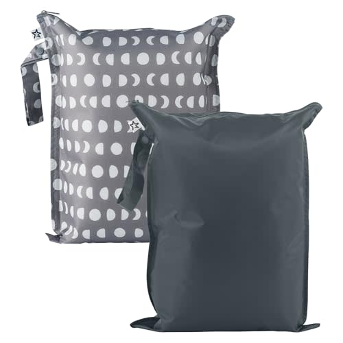 Tiny Twinkle Mess Proof Wet Bags | 2-Pack Reusable Waterproof Wet Bags for Swimsuits | Baby Clothes | Travel & Diaper Bag (Luna)