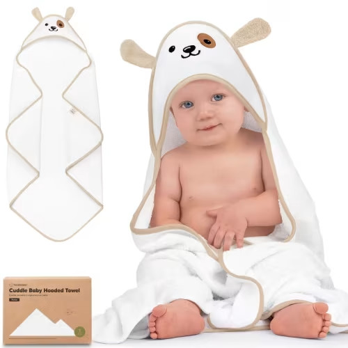 KeaBabies Cuddle Baby Hooded Towel, Organic Baby Bath Towel, Hooded Baby Towels, Baby Beach Towel for Newborn, Kids (Dog, Petite)