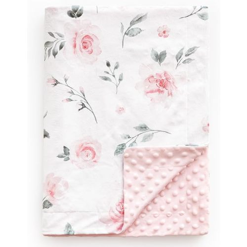 david's kids Micro Fleece Minky Baby Blanket for Girls with Double Layer and Soothing Raised Dots, Breathable and Soft Lightweight Receiving Blanket for Newborns, 30x40 Inches, Floral Flowers