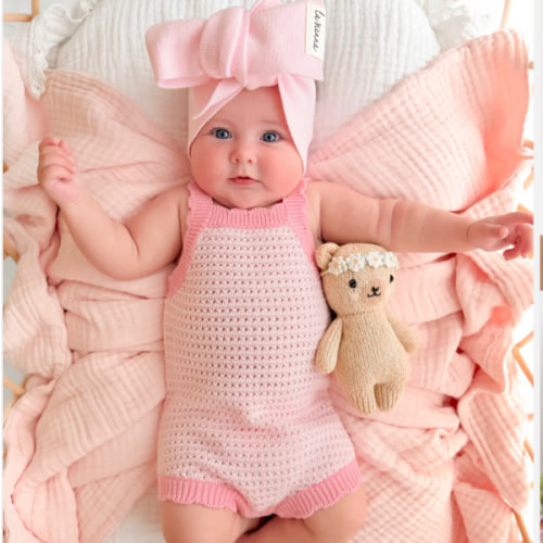 Crochet Romper - Ballerina Pink