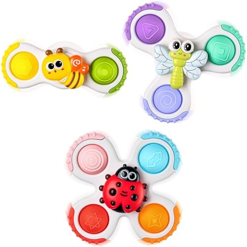 ALASOU 3PCS Pop Suction Cup Spinner Sensory Airplane Travel Toys for 1 Year Old Boy Girl Infant Toddlers|Novelty Spinning Tops 12 18 Months|1 2 Year Old Boy Birthday Gift|Baby Bath Toy Kids Ages 1-3