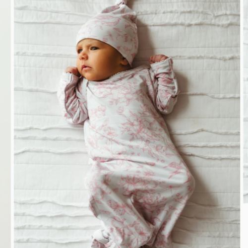 Bamboo Newborn Knotted Gown for Baby Girl | Botanical Toile