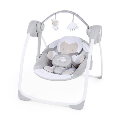 Ingenuity Comfort 2 Go Compact Portable Baby Swing with Music - Cuddle Lamb: Reclining Seat, Machine Washable Seat Pad, 5-Point Harness