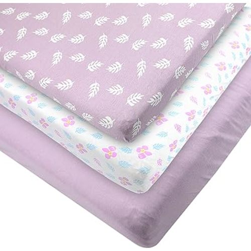 Bublo Baby 100% Organic Cotton 3 Pack and Play Sheets Fitted 38x24 – Soft Breathable Mini Crib Mattress Sheets for Baby, Portable Crib Sheets for Playpen or Travel Crib