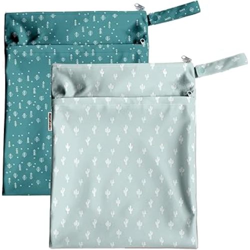 Mama Koala Waterproof Wet Dry Bags for Baby Items, Cloth Diapers, Swimsuits, Travel, Gym Clothes, Beach, Pump Parts, Toiletries, Two Zippered Pockets, 2 Pack (W017)