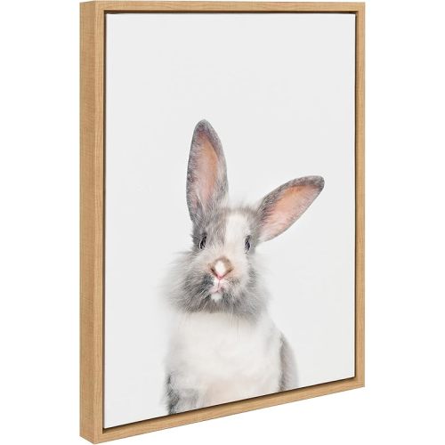 Kate and Laurel Sylvie Animal Studio Male Rabbit Framed Canvas Wall Art by Amy Peterson Art Studio; 18x24 Natural; Whimsical Fun Animal Nursery Art for Wall