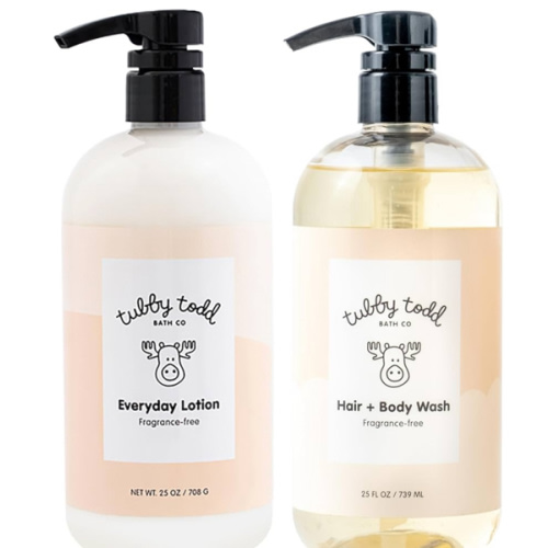 Tubby Todd's Baby Body Wash and Lotion Set - Gentle, Hypoallergenic Skincare for Newborns & Toddlers - 25oz, Fragrance-Free