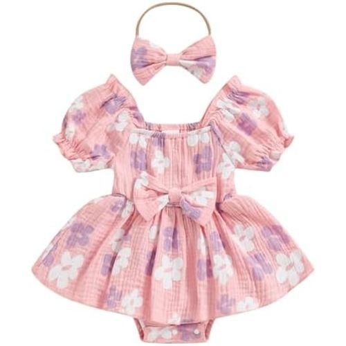 Baby Girls Floral Cotton Leotard Romper Newborn Daisy Playsuits Ruffled Sleeve Onesie Infant Jumpsuit Clothes Headband