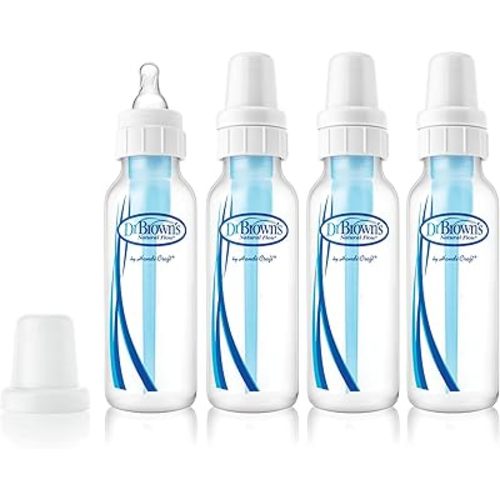 Dr. Brown’s Natural Flow® Anti-Colic Baby Bottle with Level 1 Slow Flow Nipples, 8oz, 4 Pack