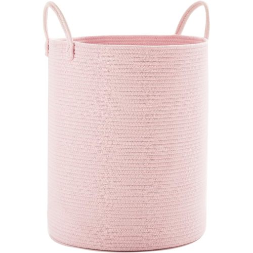 80L Extra Large Pink Hamper Laundry Basket for Baby Girls Tall Nursery Hamper for Kids Woven Rope Clothes Basket for Little Girls Room Bedroom Light Pink Kawaii 16"D x 22"H