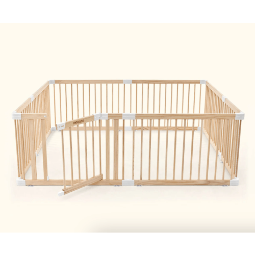 HARPPA Wooden Baby Gate Playpen | Non-Toxic Foldable DIY Adjustable Play Yard for Infants & Toddlers – Natural Finish Baby Fence for Small & Large Spaces