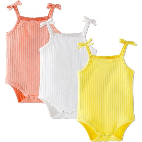 Sleeveless Onesies for Baby Girl Tank Top Onesies 3 Pack Ribbed Newborn Bodysuit Girl Summer Clothes Undershirts 0-24M