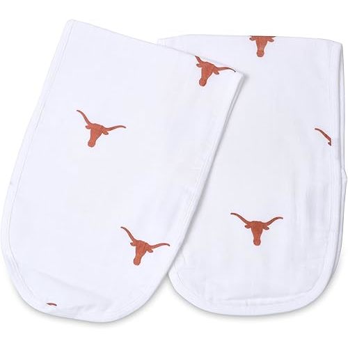 Three Little Anchors University of Texas Burp Cloths 2-Pack – Officially Licensed Longhorns Baby Burp Cloth Set, Ultra-Soft 100% Muslin Cotton, Large Absorbent for Newborns, Texas Baby Gear