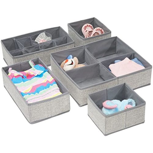 mDesign Soft Fabric Dresser Drawer and Closet Storage Organizer Set for Child/Baby Room or Nursery - Large Set of 5 Organizers, Textured Print - Gray
