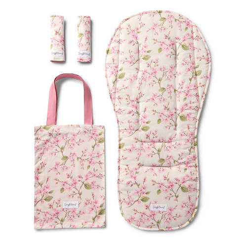Bundle - Cherry Blossom Pram Liner & Strap Cover Set